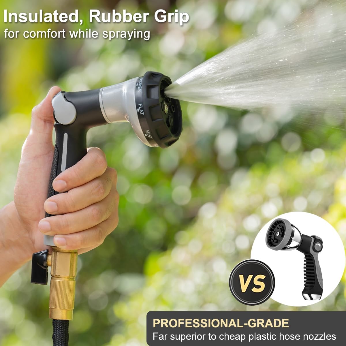 FANHAO Heavy Duty Garden Hose Nozzle, Metal Hose Sprayer Easy Thumb Control | 8 Spray Patterns, Rustproof Water Nozzle
