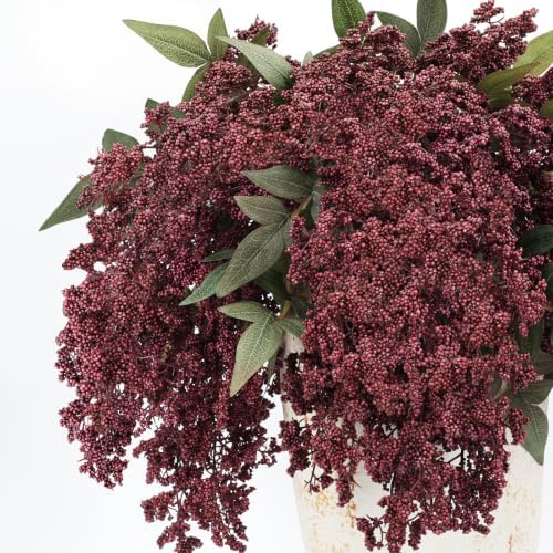 6 Pcs 17'' Artificial Nandina Berry Stems Burgundy Faux Branches Home Decor
