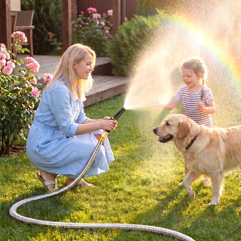 Expandable Metal Garden Hose 50 FT - 304 Stainless Steel Water Hose 50 FT - Lightweight non Kinking Flexible Garden