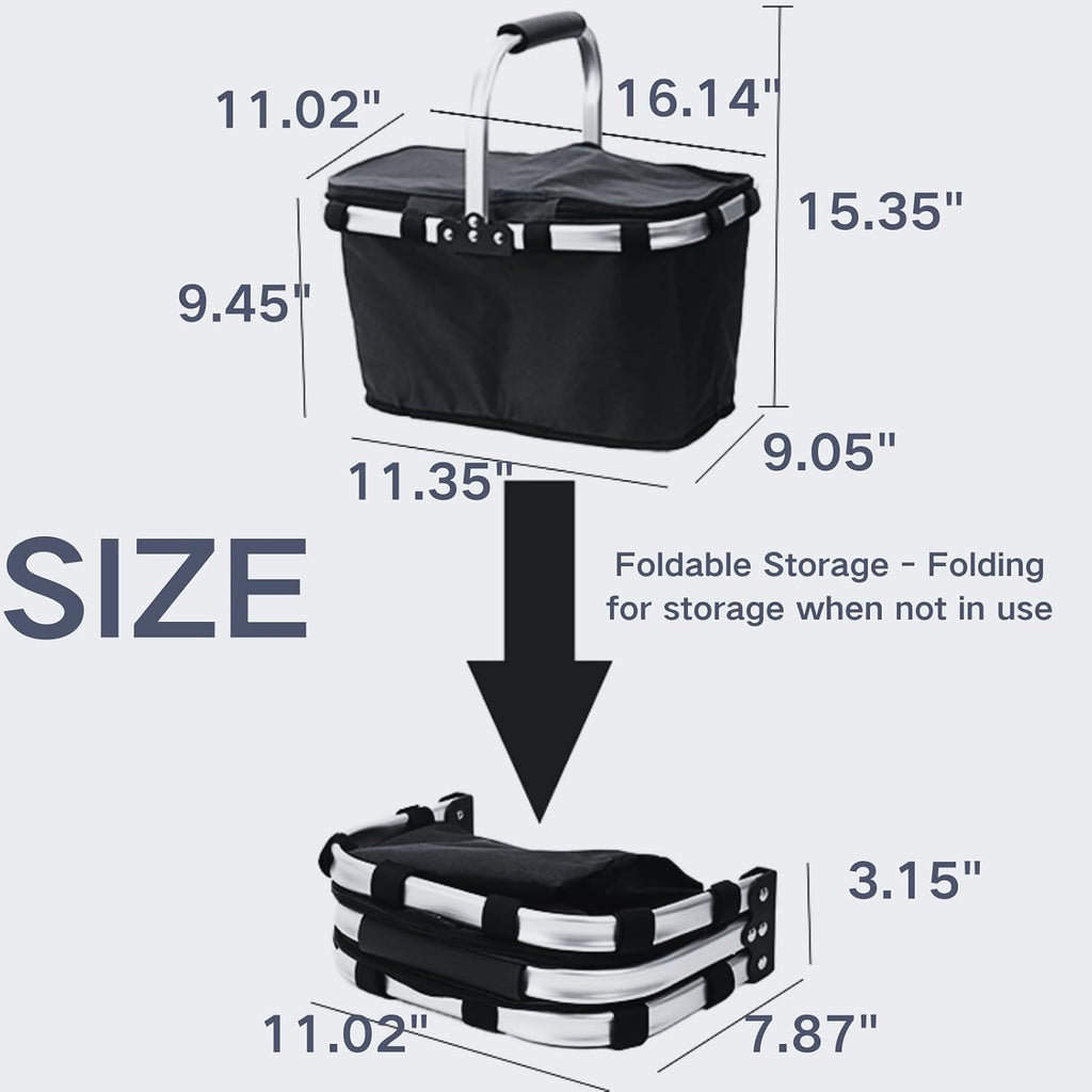 2 Pcs Large Insulated Picnic Basket, 30L Collapsible Cooler Bag Foldable Grocery Bag Market Basket Picnic Basket for