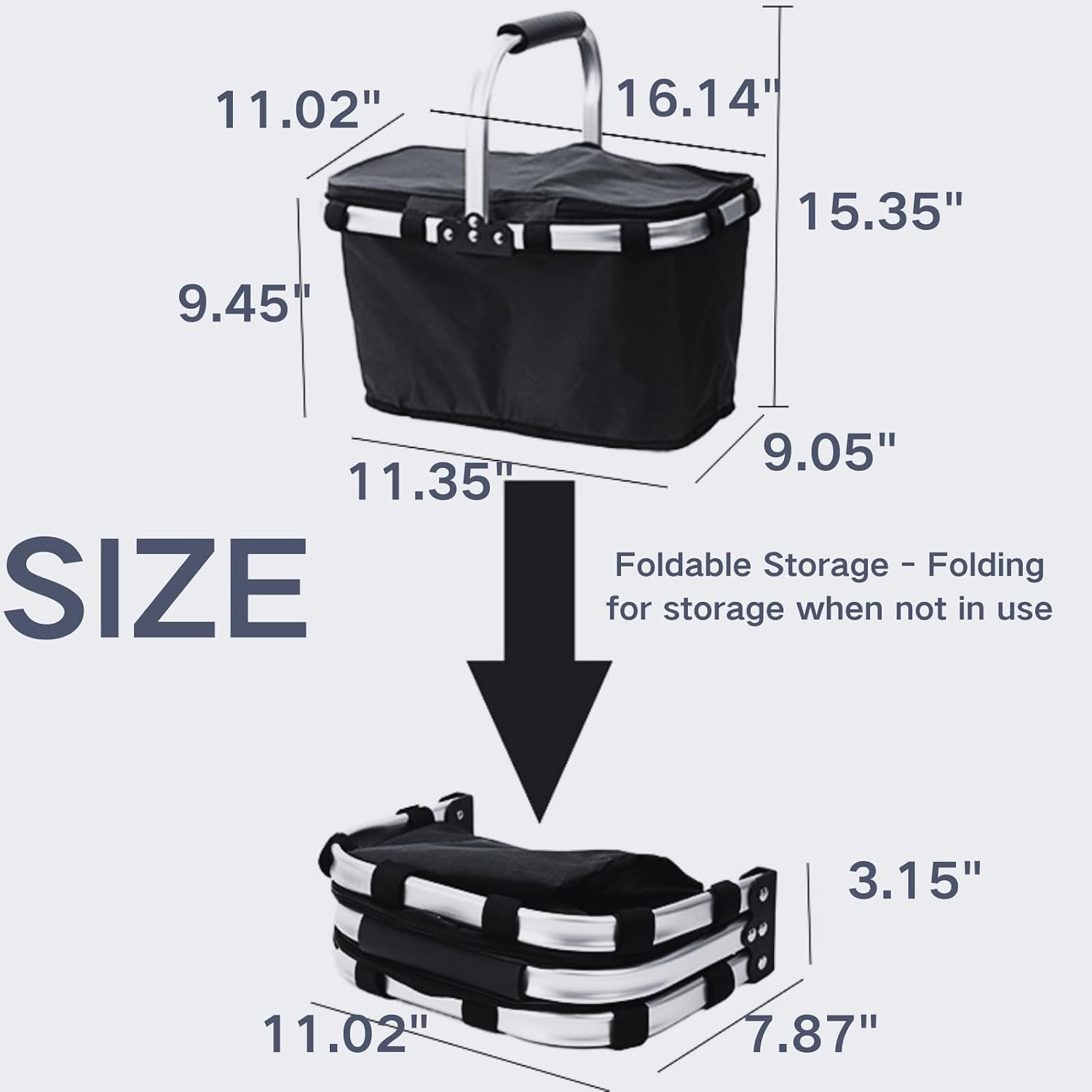 2 Pcs Large Insulated Picnic Basket, 30L Collapsible Cooler Bag Foldable Grocery Bag Market Basket Picnic Basket for