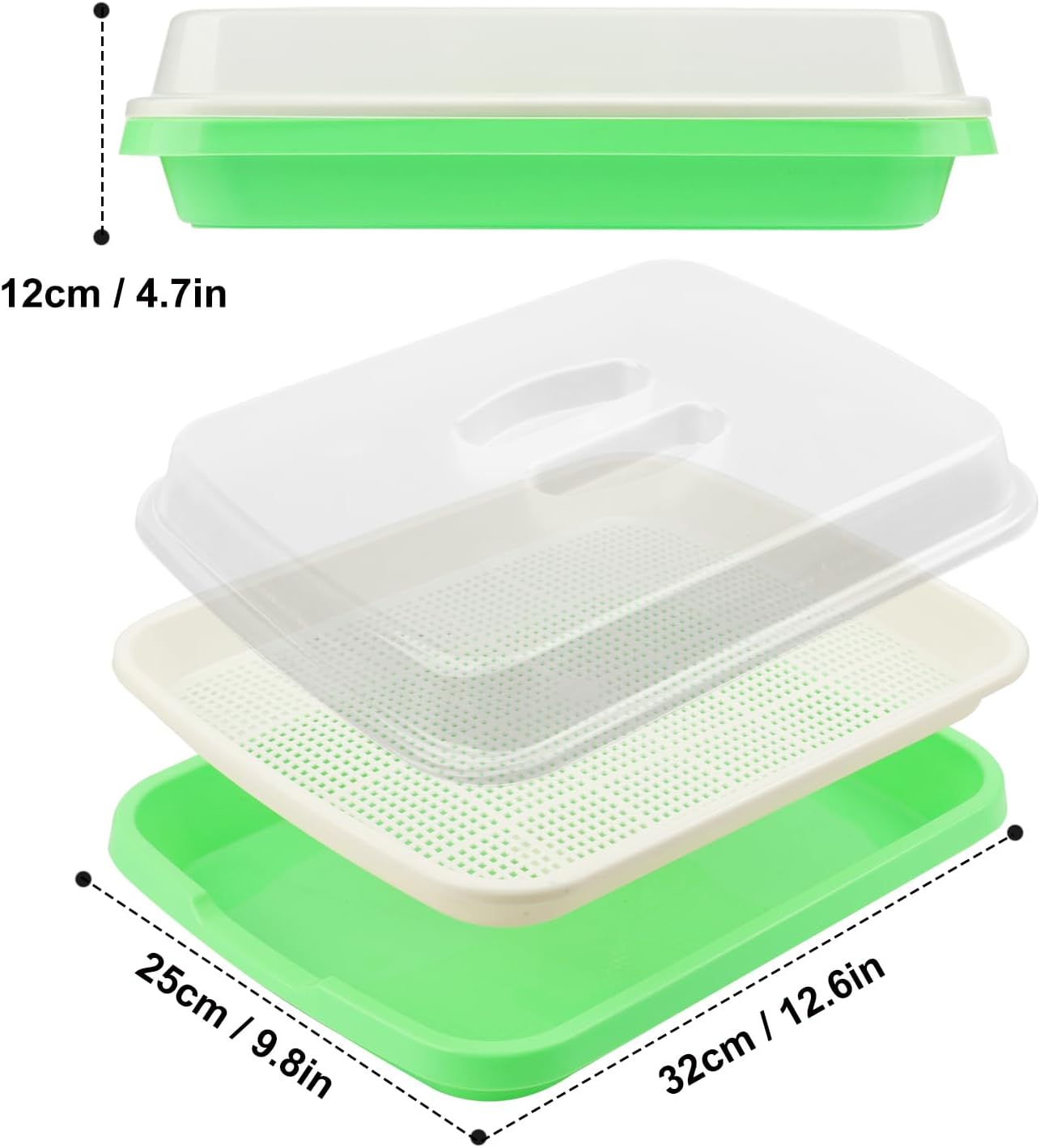 10 Pack 12.6 x 10 x 4.8 inch Microgreens Growing Trays with Lids, BPA-Free Sprouting Trays, Germination Tray for Beans