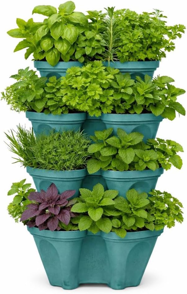Strawberry Planter Tower, 4 Tier Stackable Vertical Planter, 16 Plant Sites, Space Saving Garden Planter, Indoor