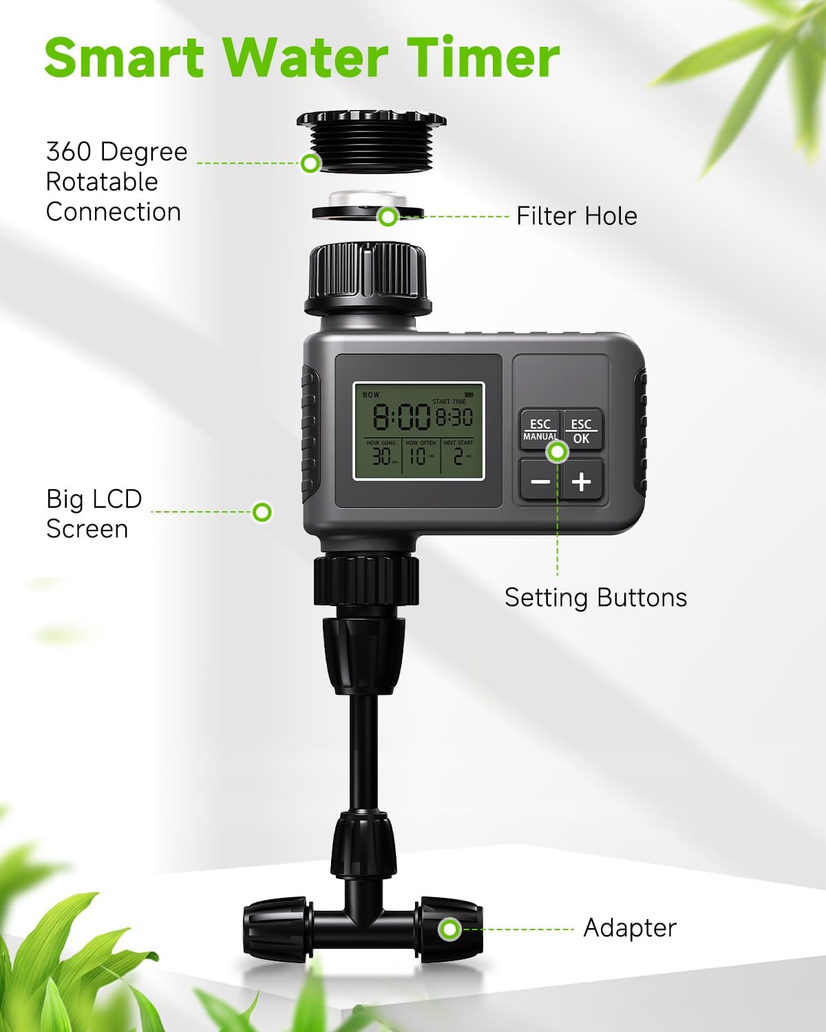 124FT Drip Irrigation System with LCD Timer, Automatic Watering System Kits,5/16 Inch Hose 1/4 Inch Distribution Tubing
