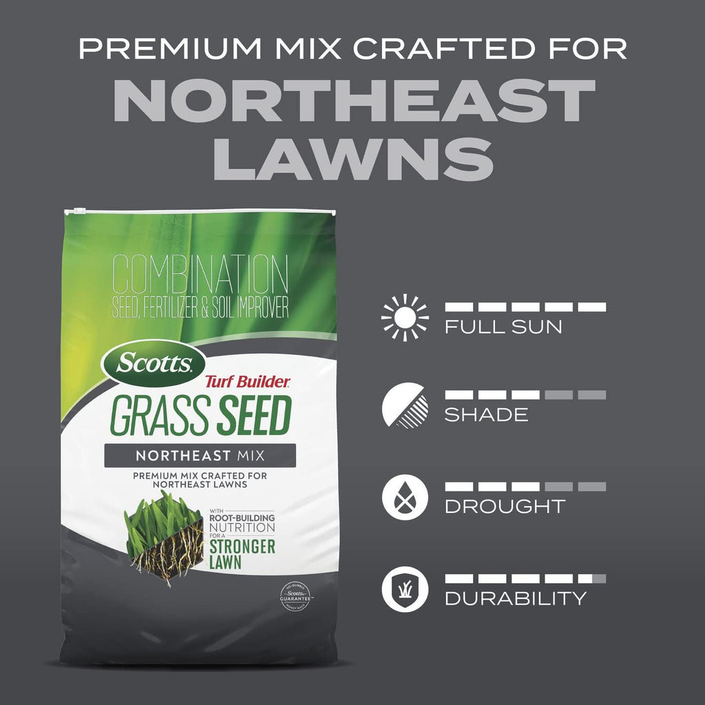 Scotts Turf Builder Grass Seed Northeast Mix, 16 lbs. | Grass Seed Plus Lawn Fertilizer and Soil Improver, Covers Up To