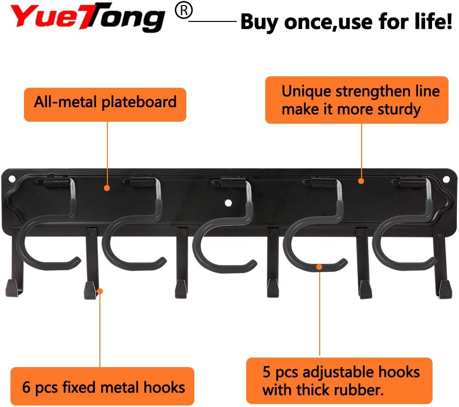 YueTong 68" All Metal Garden Tool Organizer,Adjustable Garage Wall Organizers and Storage,Heavy Duty Wall Mount Holder