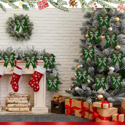 Moucuny 6 Pcs Christmas Velvet Bows Decoration Sage Green 5 x 6 Inch