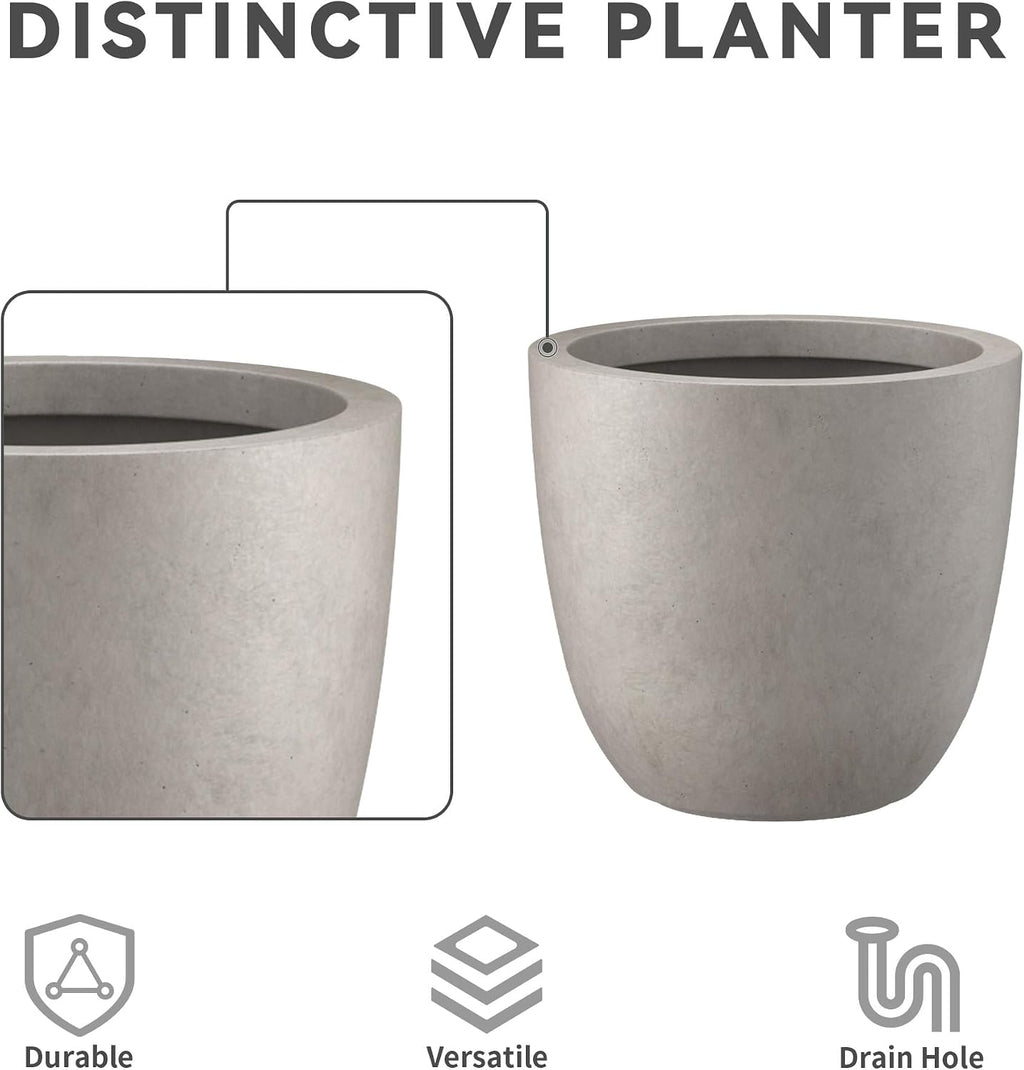 Kante Set of 3 Weathered Concrete Bowl Round Planters for Modern Home | Handcrafted, Premium, Durable, All-Weather