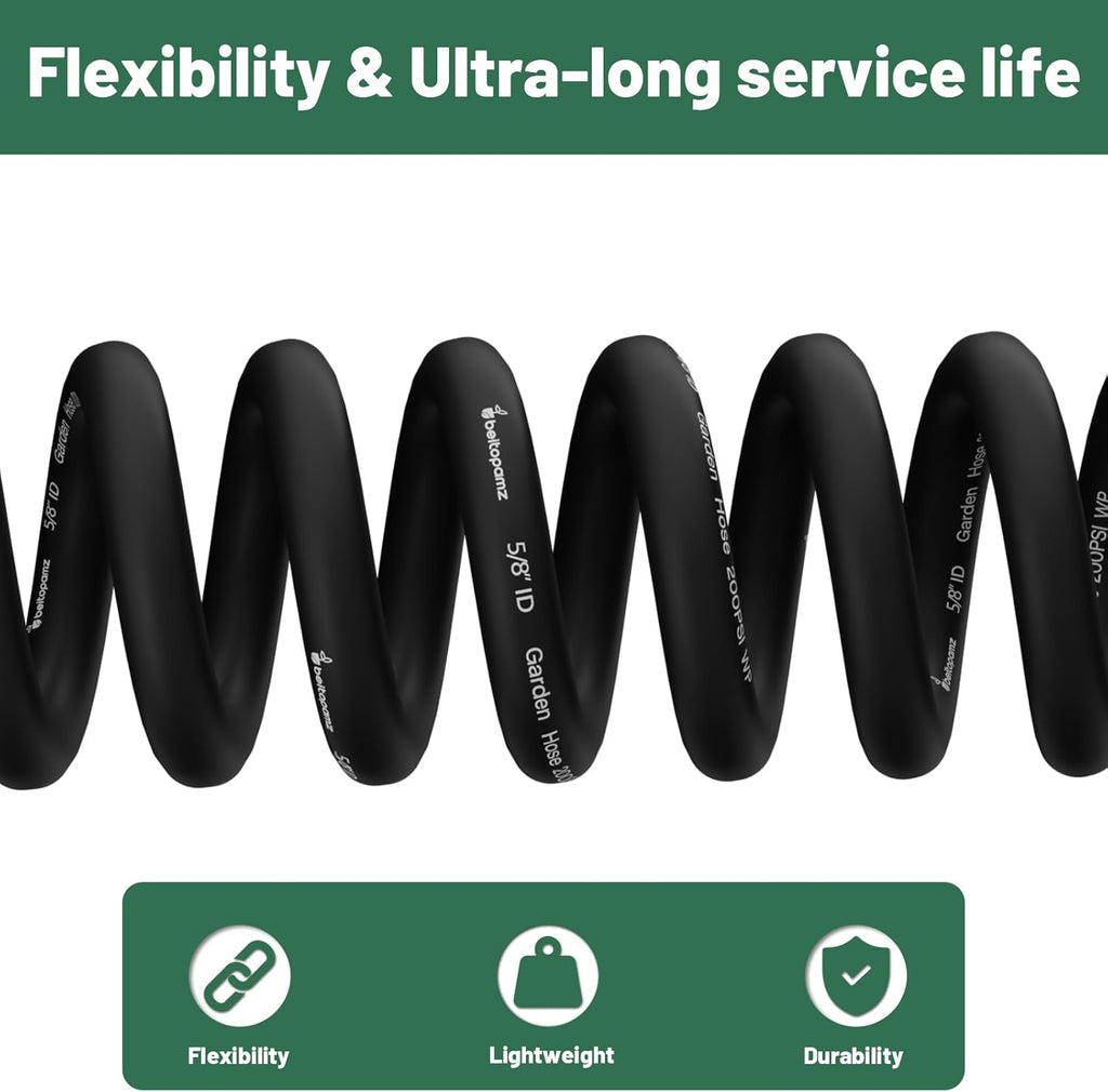 Beitopamz 150 ft Garden Hose, 5/8 in Heavy Duty Water Hose, Flexible and Durable, Lightweight Rubber Hybrid Hose