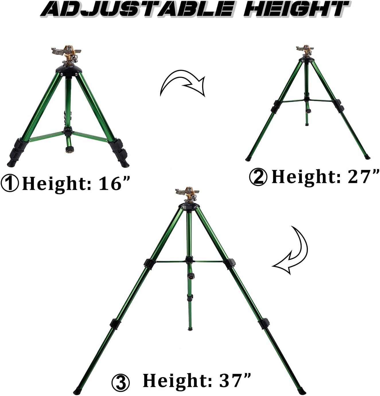 Biswing Impact Sprinkler Head on Tripod Base, Heavy Duty Lawn Sprinklers, 360 Degree Large Area Irrigation, Metal