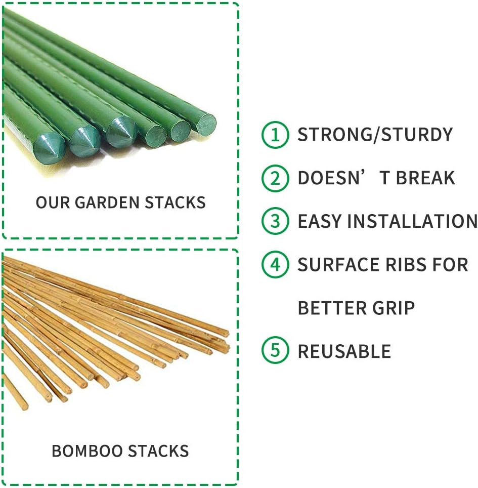 G-LEAF Garden Stakes 5 ft Plastic Coated Steel Tube Sturdy Metal Plant Sticks for Tomato,Cucumber,Bean,Tree,Pack of 25