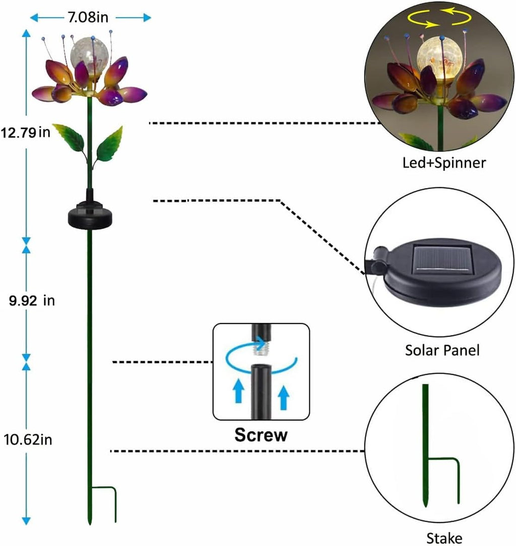 Solar Garden Decorations Metal Flower Stake Solar Outdoor Lights | Windmill Garden Stake ,Outdoor Waterproof for Yard
