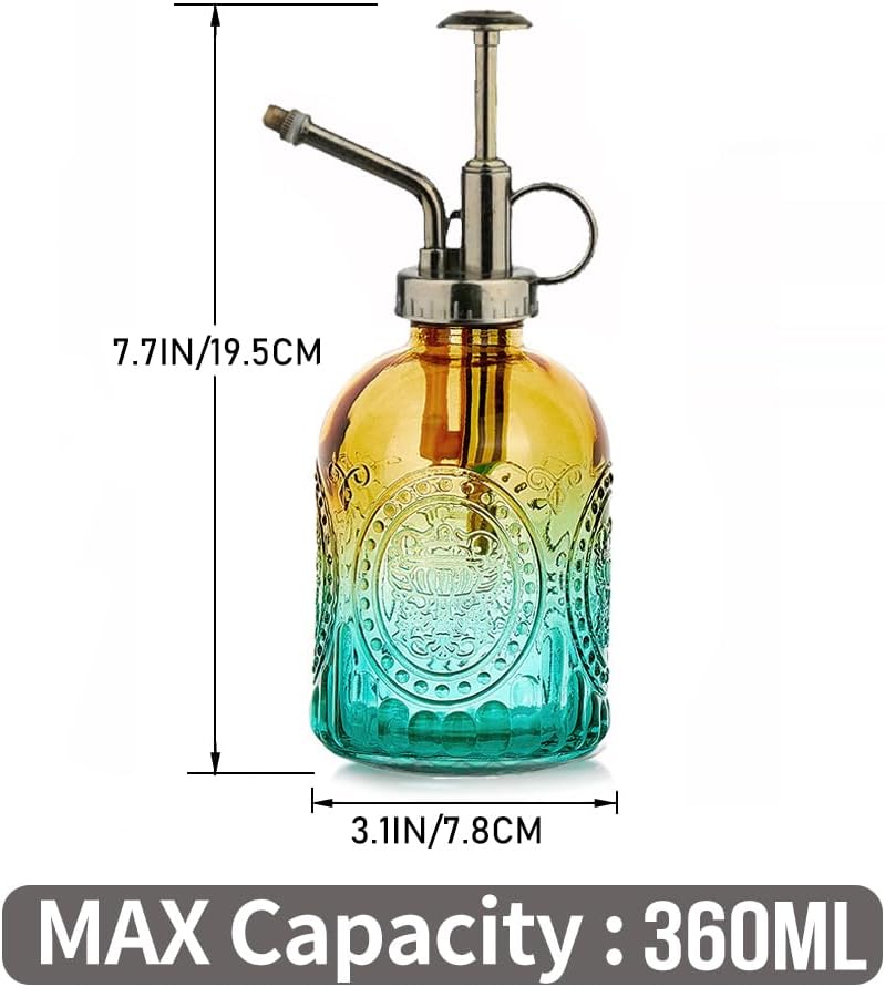 35 oz/1000 ml Metal Indoor Small Watering Can with Long Spout for House Plants Decorative, 12 oz/360 ml Glass Plant