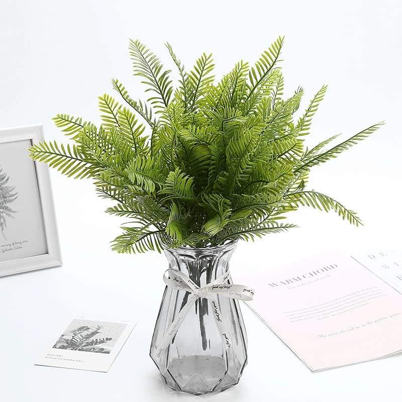 PASYOU Artificial Boston Fern Plants Decor, Fake Shrubs Greenery Leaves Plant Bamboo UV Resistant for Outdoors Indoor Hanging Planter Front Porch Garden Farmhouse Decoration 4 Pack