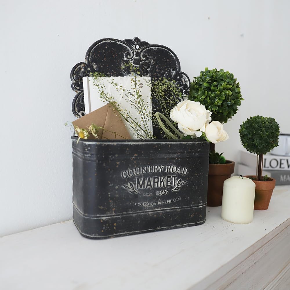 Black Metal Wall Planter - Outdoor Indoor Hanging Rustic Mount for Farmhouse Decor
