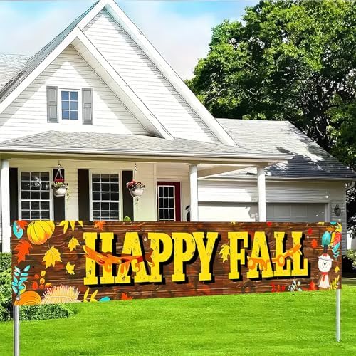 BlissYard Happy Fall Fence Banner Rustic Wood Decor 118 x 20 Inch