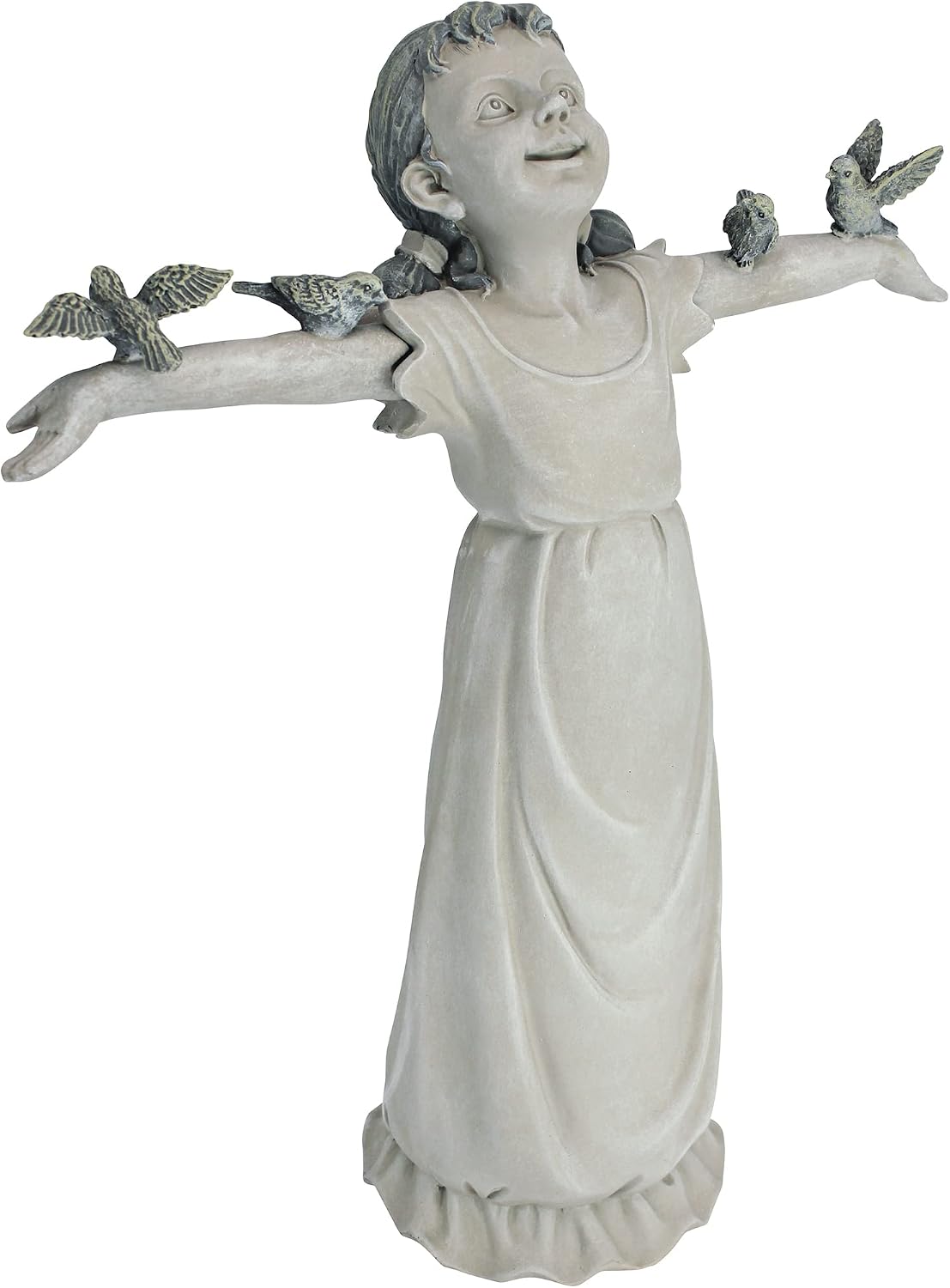Design Toscano Basking in Glory Little Girl with Birds Outdoor Garden Statue, Medium, 16 inches tall, Cast Stone Resin