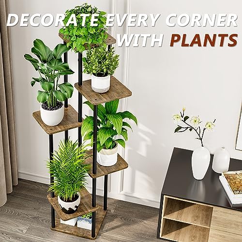 AZERPIAN 6 Tier Tall Plant Stand Indoor Corner Tiered Shelf Metal MDF Board