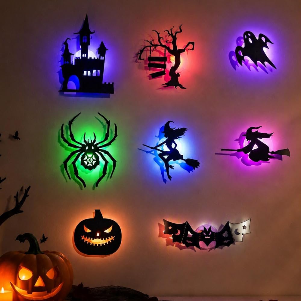 Halloween Skeleton Static Window Clings, Double Sided Ghost Bat Spider Stickers for Party
