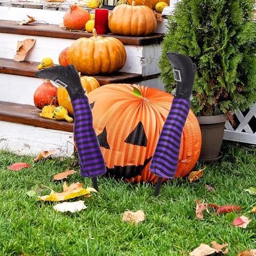 Toddmomy Halloween Witch Legs Decoration 18.5 Inch Outdoor Yard Stakes Garden Decor Spooky Witches Feet for Porch Lawn Display