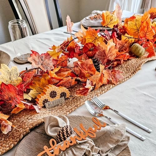 CQURE 26 Pack Artificial Fall Leaf Garland (153.4Ft Total), Autumn Garland Maple Leaves Vines for Thanksgiving Home Fireplace Arch Decor