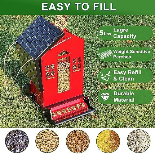 Squirrel Proof Bird Feeders for Outdoors, 6LB Metal Hanging Bird Seed Feeders, Large Wild Feeders for Cardinals,Backyard (Red)