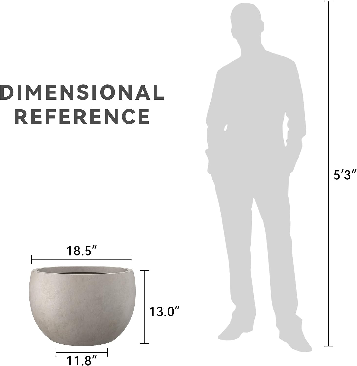 Kante Large Round Bowl Weathered Concrete Planter 20" Dia, Outdoor | Rubber Plug for Indoor, Drainage for Garden