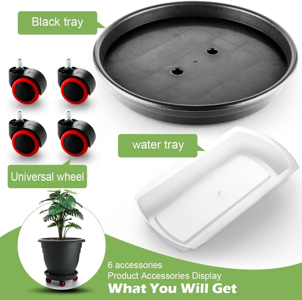RooTrimmer 3 Pack 16 Inch Rolling Large Plant Pots | Heavy duty plastic planters with wheeled saucers and drainage