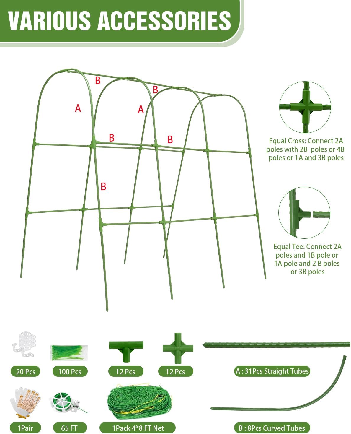 51x35x48in U-Shape Metal Arch Cucumber Trellis for Raised Bed with Net | Sturdy garden trellis, Climbing plant support