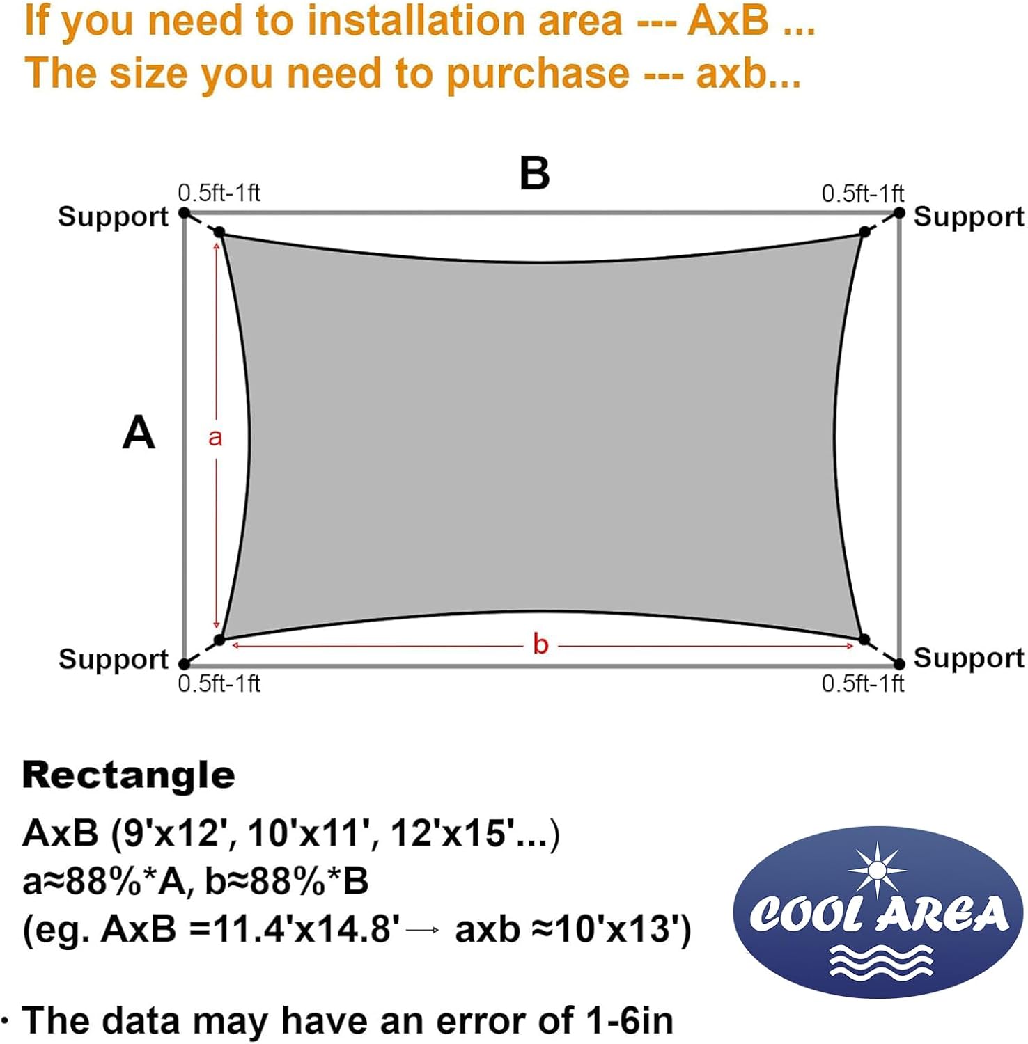 Cool Area Sun Shade Sail for Patio Backyard, Rectangle 12x16ft, Dark Grey | 95% UV Protection. 85%-90% Shading Rate.