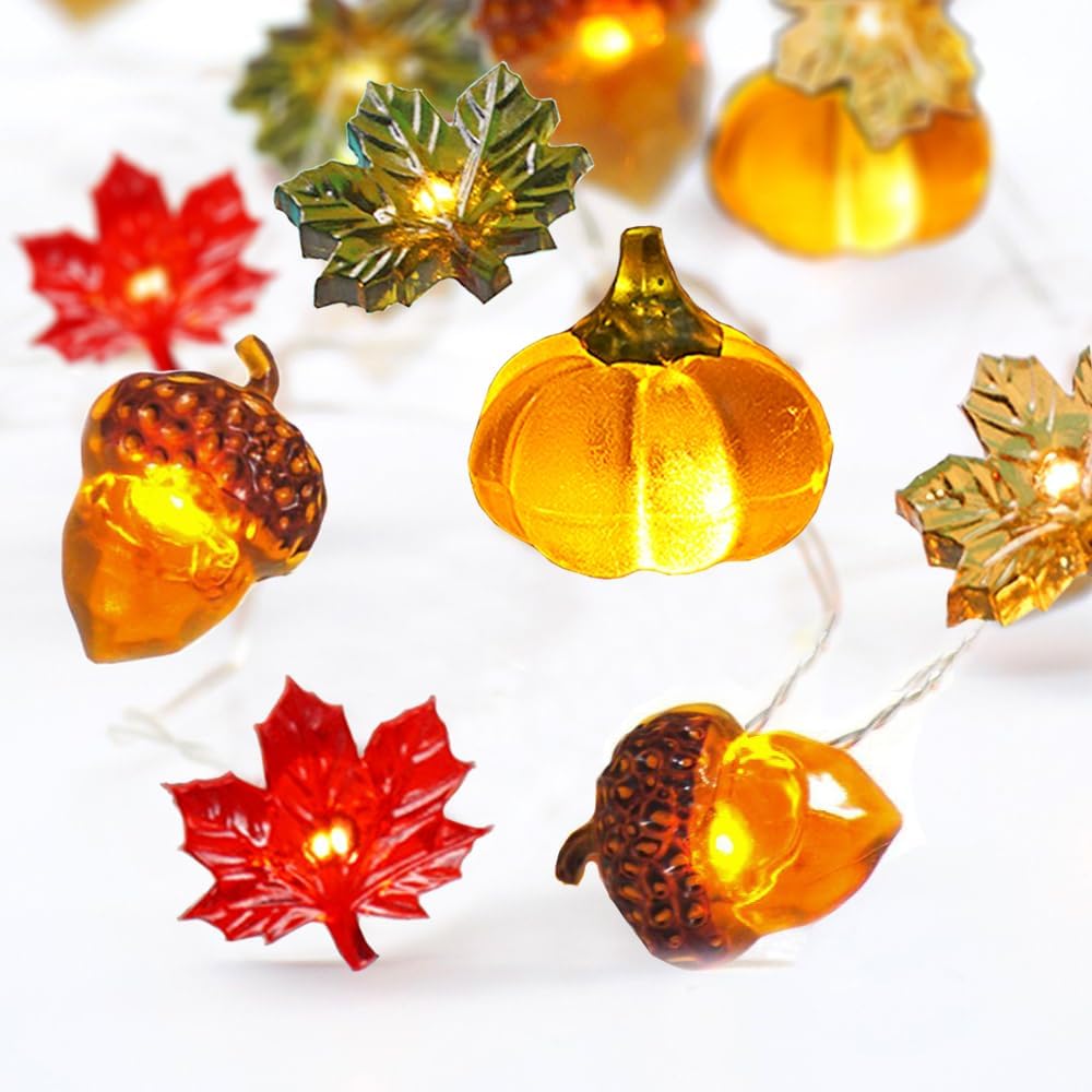 Thanksgiving Lights 10FT 30 LED Fall Lights 3D Pumpkin Maple Leaf Acorn