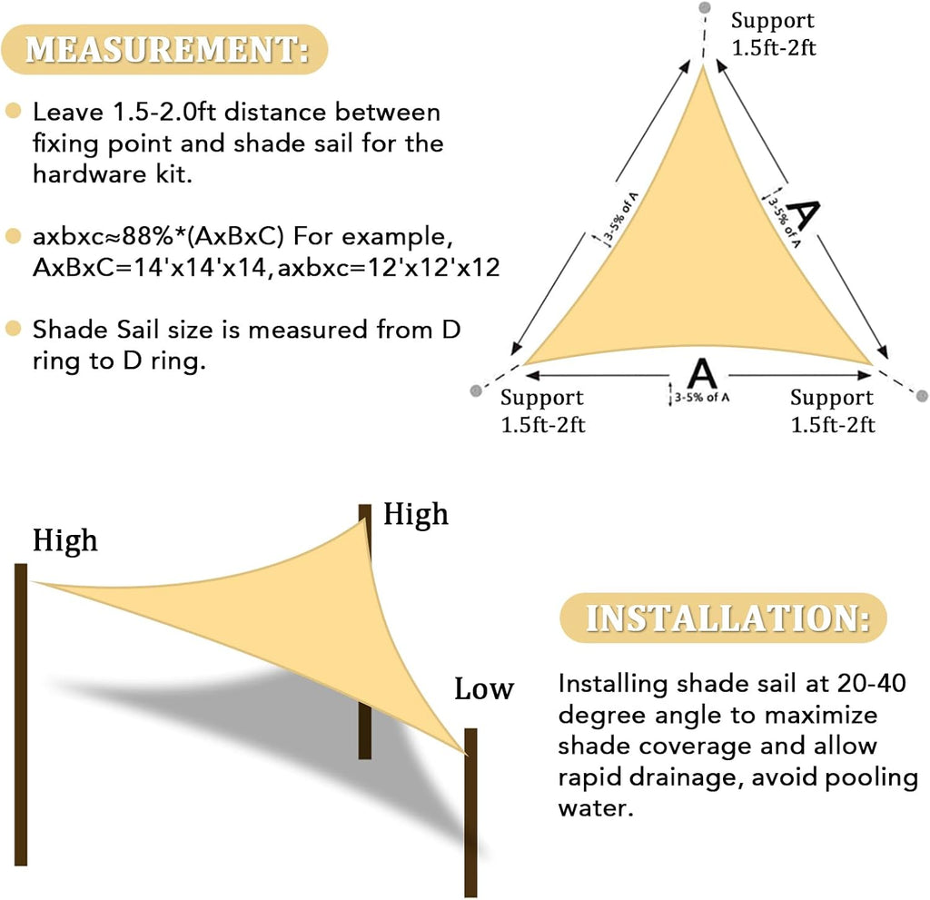 Shade&Beyond Triangle Sun Shade Sail 16'X16'X16' Permeable Canopy Sand for Patio Garden Yard Deck Pergola (We Make