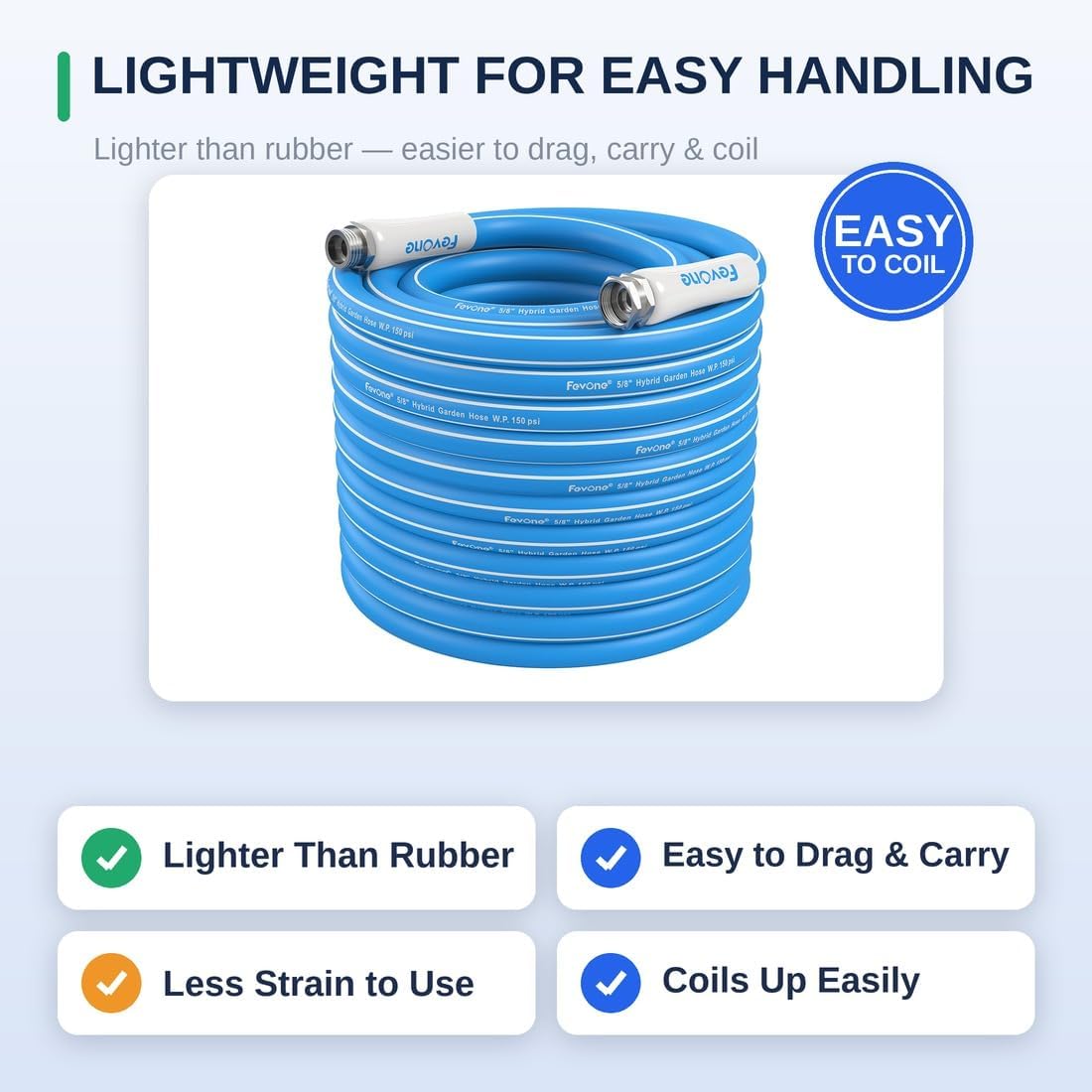 Kink Free Garden hose 100 ft, Heavy Duty Water Hose | Drinking Water Safe, Flexible Lightweight Hybrid Polymer, 5/8 ID