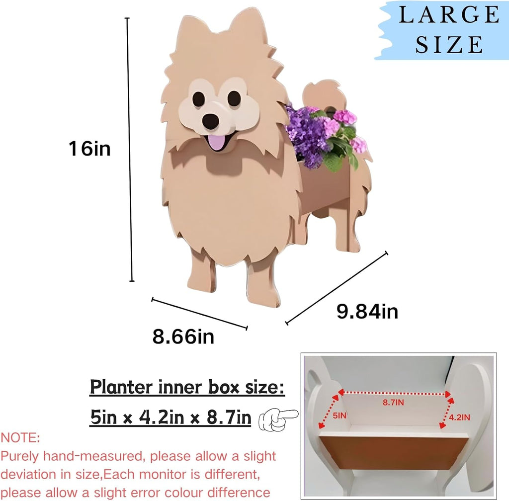 Brown Pomeranian Dog Planter Pots, Animal Shaped Flower Pot | Large Cute Plant Gift for Women and Pet Lovers, Indoor