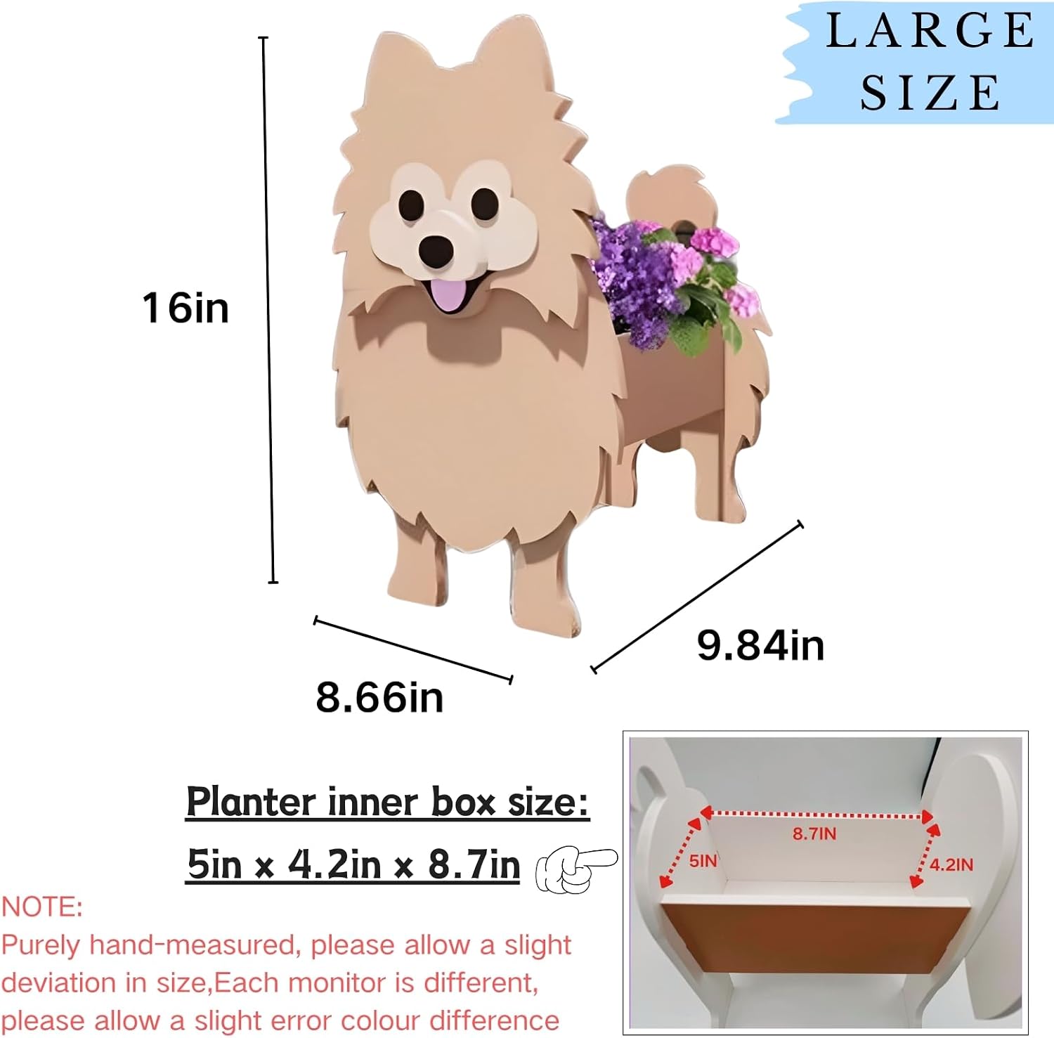 Brown Pomeranian Dog Planter Pots, Animal Shaped Flower Pot | Large Cute Plant Gift for Women and Pet Lovers, Indoor