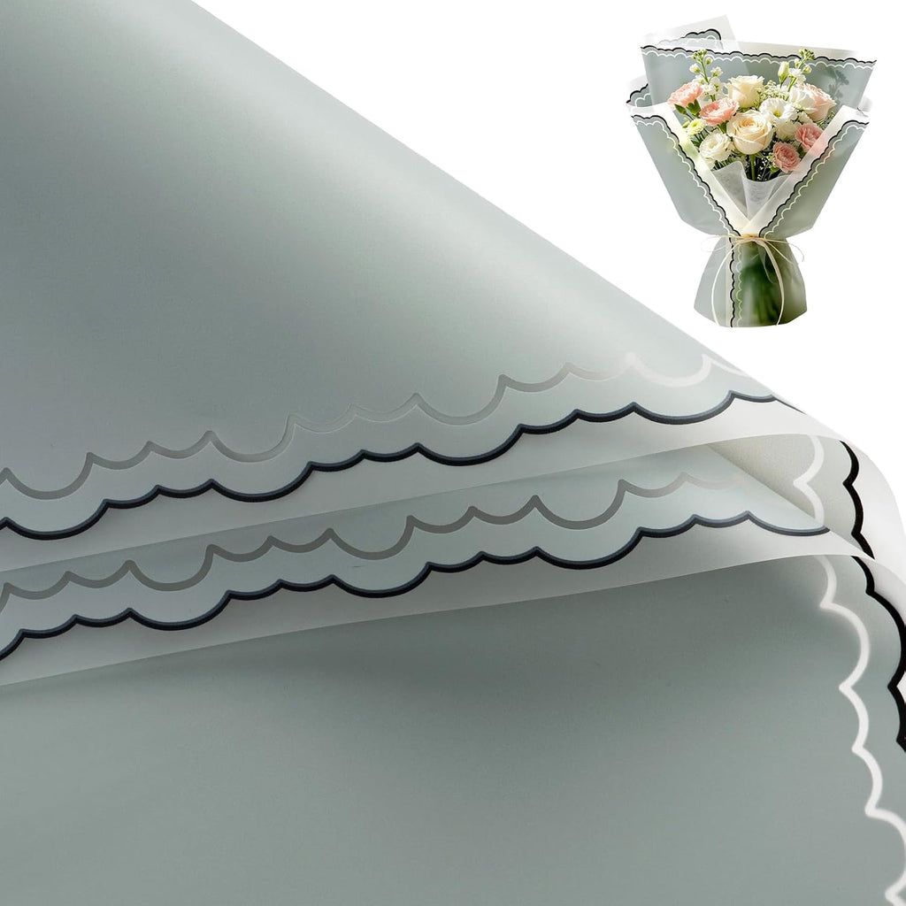 WRAPAHOLIC 20 Sheets Grey Flower Wrapping Paper - 22.4 x 22.4 inch Light Grey and Wavy Edge Design Water-Resistant Floral Bouquet Wrapping Paper, Florist Supplies Packaging for Anniversary and Birthday Gift DIY