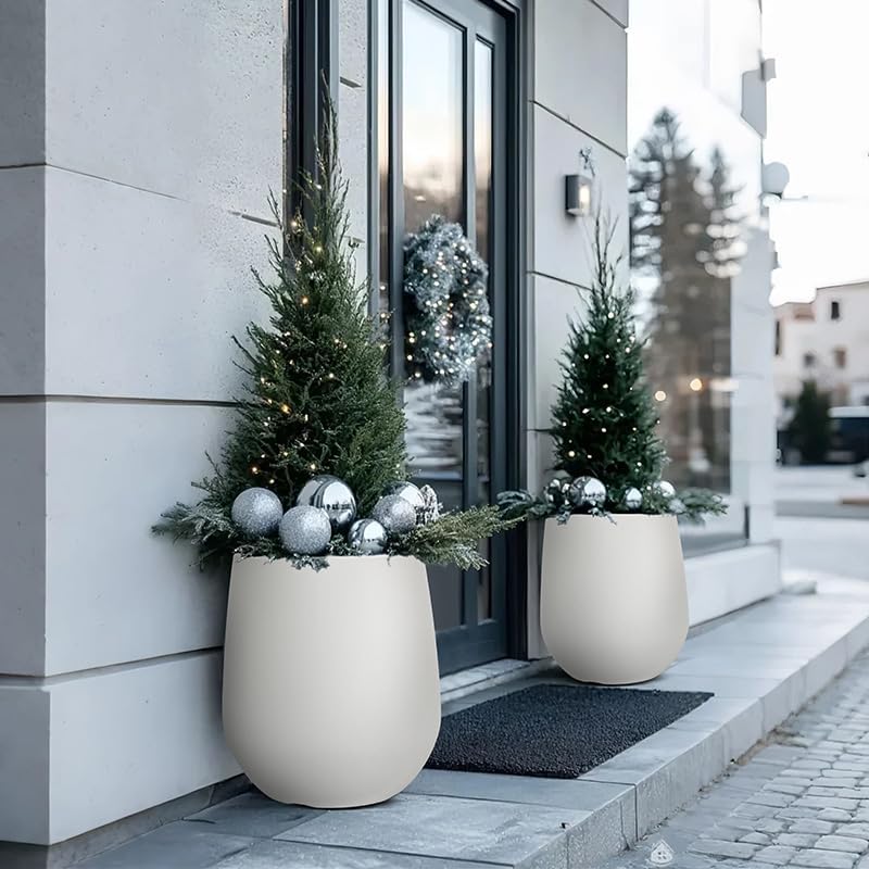 16.9" H Large Tall Plastic Planter w/ Drainage Holes and Plug, Chalk Beige | Indoor/Outdoor Use, UV/Weatherproof