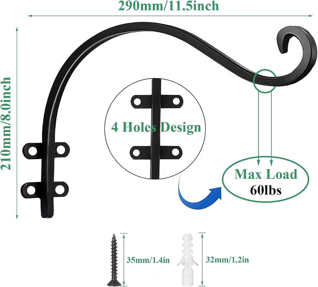 4 Pack Heavy Duty Plant Hanger Bracket, 12Inch Hanging Brackets for Plants Outdoor and Indoor, 80lbs Holding Capacity