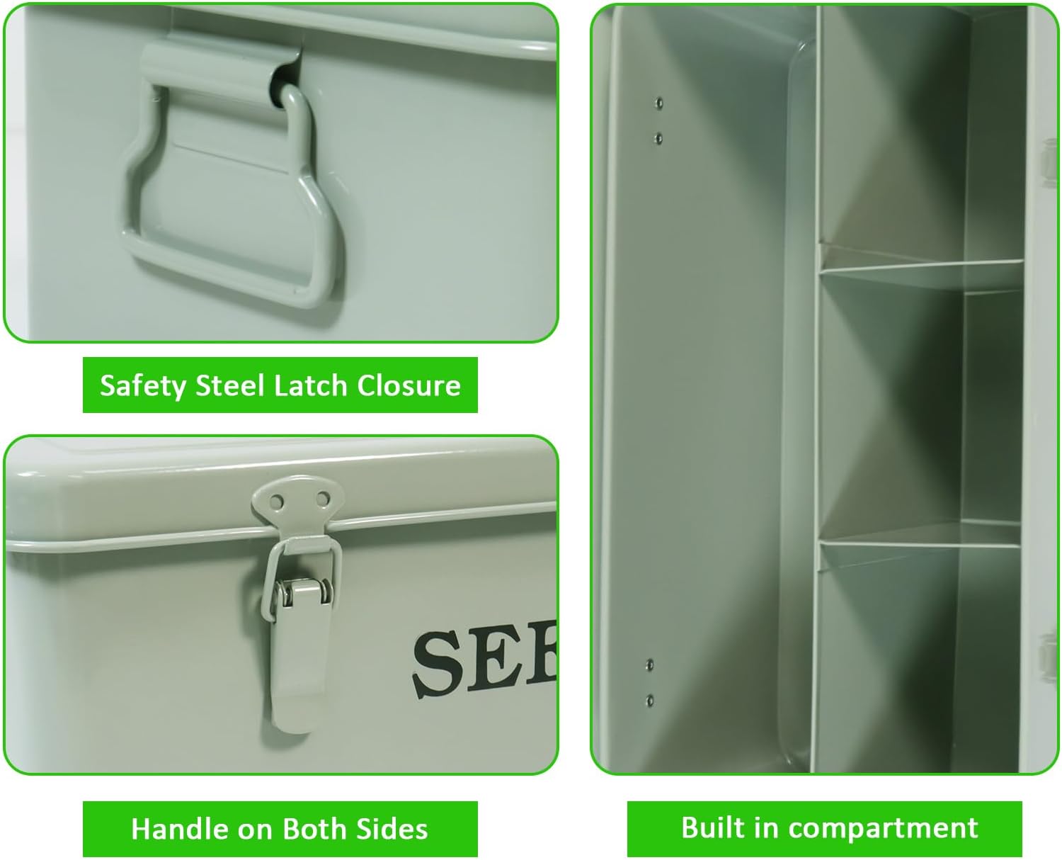 Seed Storage Organizer,Metal Seed Saving Box with Lid and Safety Locks, 4 Compartment Seeds Saver Kit with 2 Pens,20