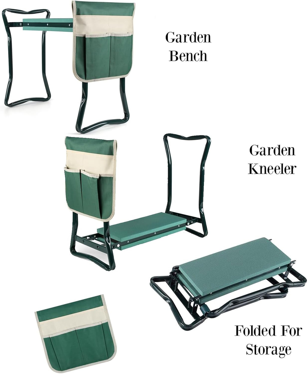Garden Kneeler and Seat, Multifunctional Garden Kneeling Bench, Folding Gardening Stool, with a Tool Bags, EVA Foam Pad