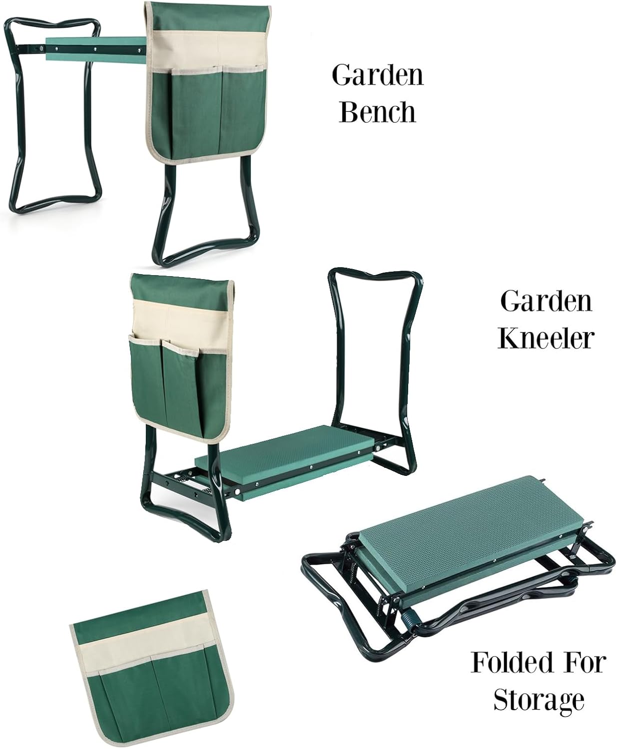 Garden Kneeler and Seat, Multifunctional Garden Kneeling Bench, Folding Gardening Stool, with a Tool Bags, EVA Foam Pad