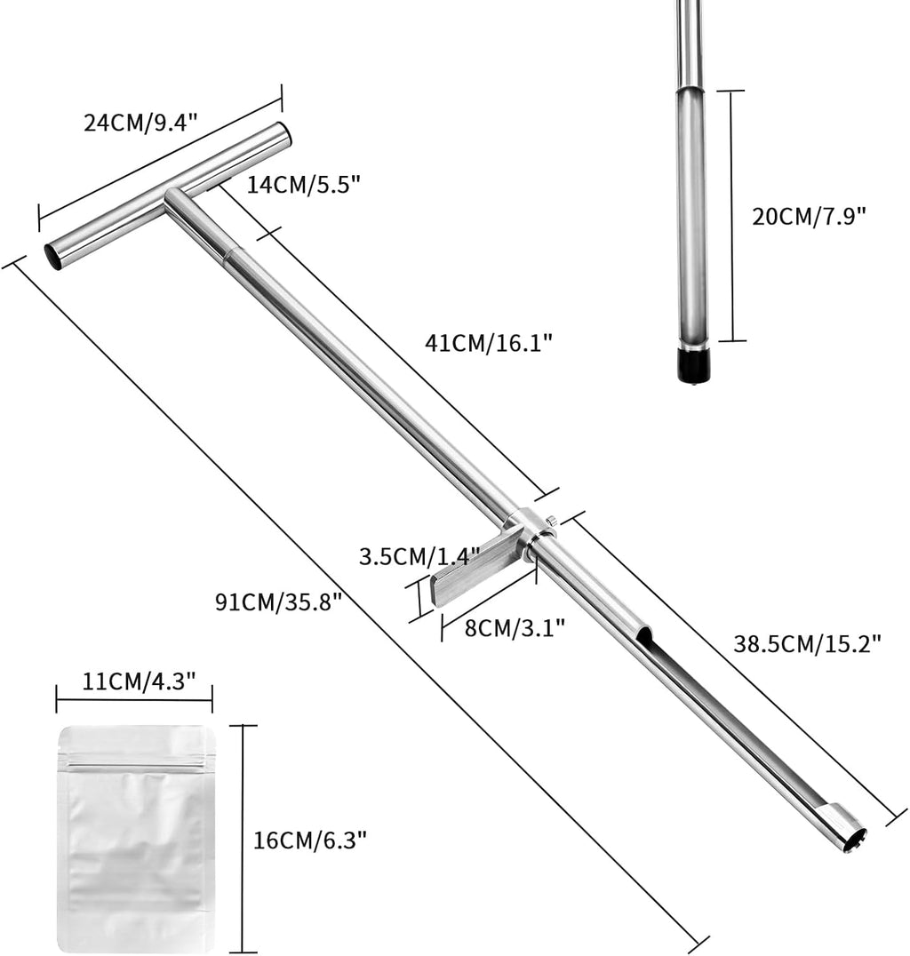 Soil Sample Probe, 36 Inch Soil Probe Rod, Ground Probe Rod, My Soil Test Kit, Stainless Steel Soil Sampler Tool for