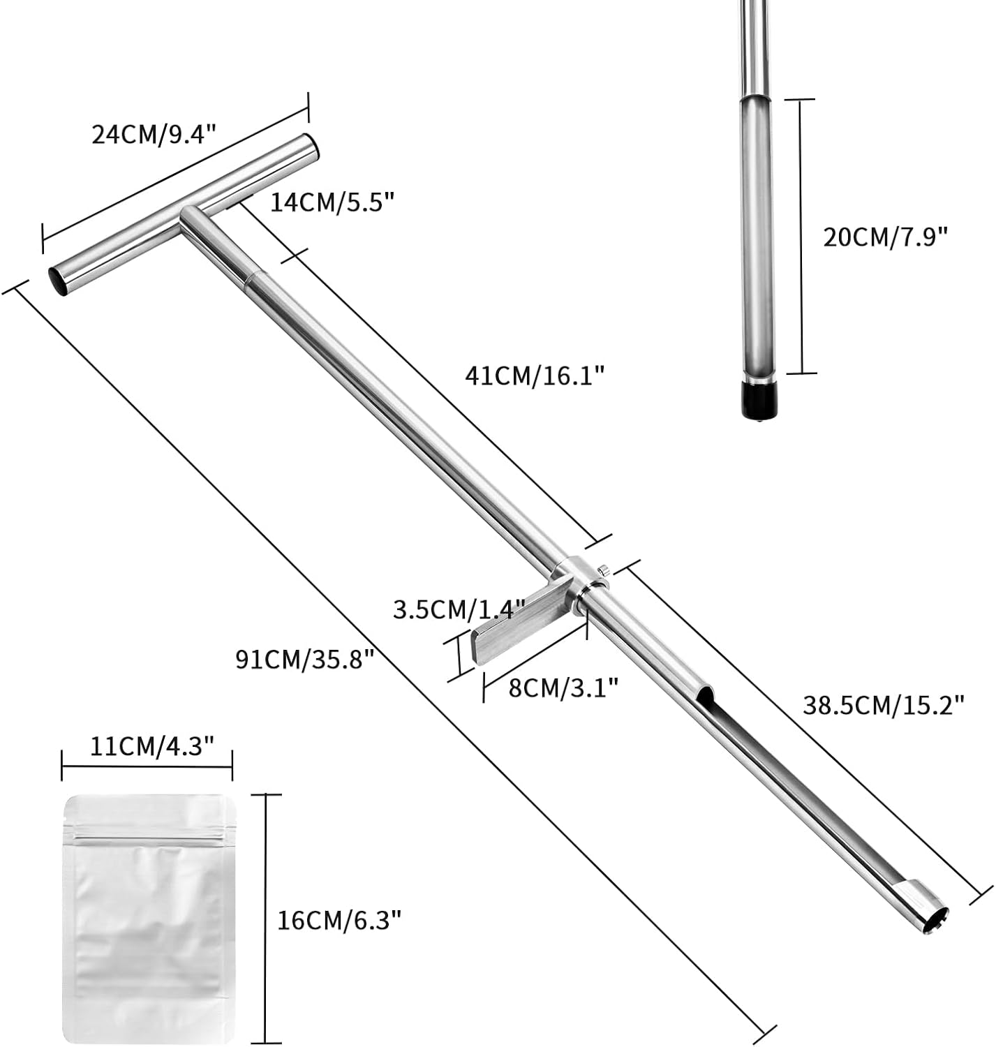 Soil Sample Probe, 36 Inch Soil Probe Rod, Ground Probe Rod, My Soil Test Kit, Stainless Steel Soil Sampler Tool for