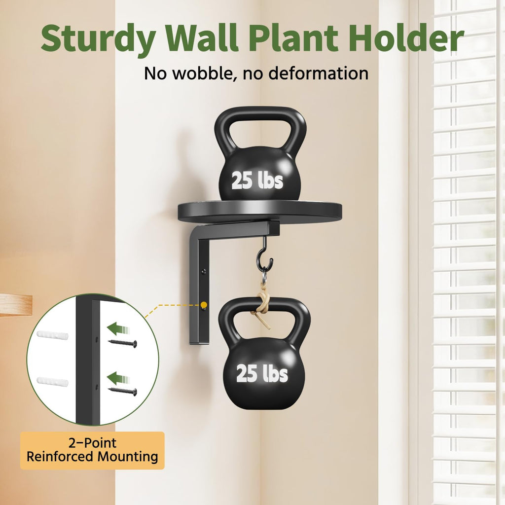 LASZOLA Plant Hanger Holder Shelf Wall Indoor with Lights, 2 Pcs Black | Modern Window Metal Floating Stand, Hanging