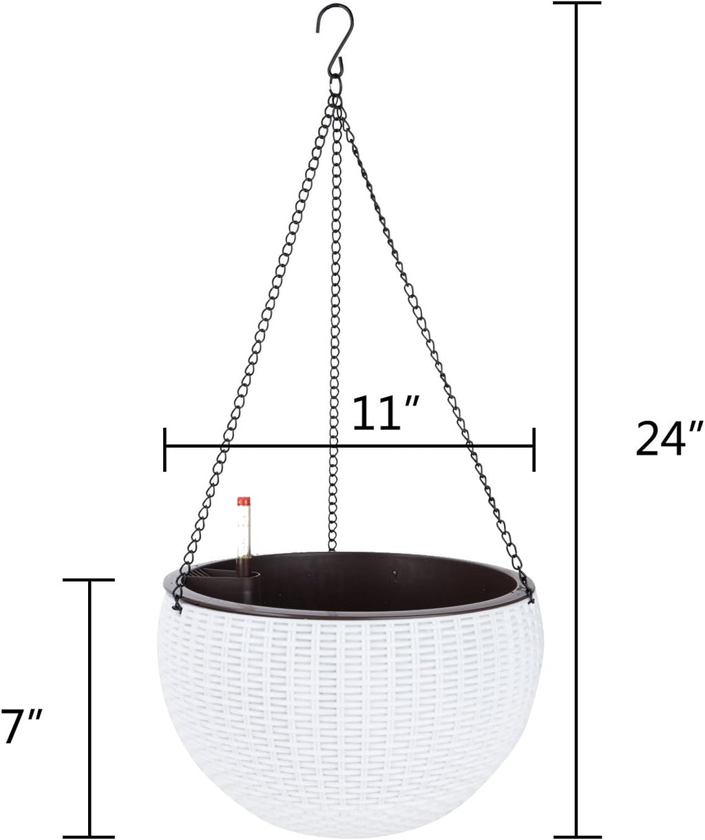 Vencer 11 Inch Round Resin Self Watering Hanging Basket,Water Indicator,Modern Decorative Planter Pot for All House