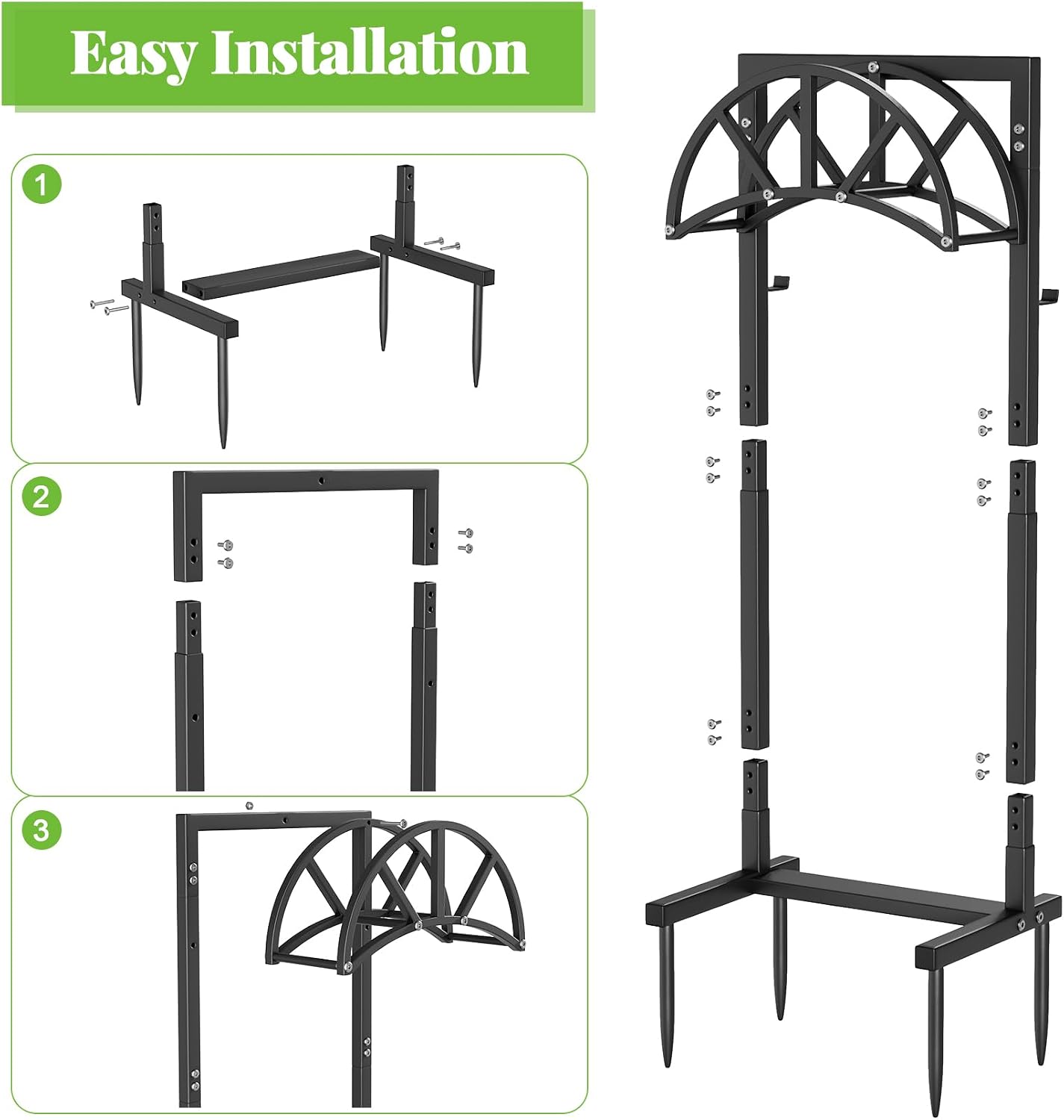 Mr IRONSTONE Garden Hose Holder Freestanding with 4 Spikes, Upgraded Water Hose Holder with Stainless Steel Screws