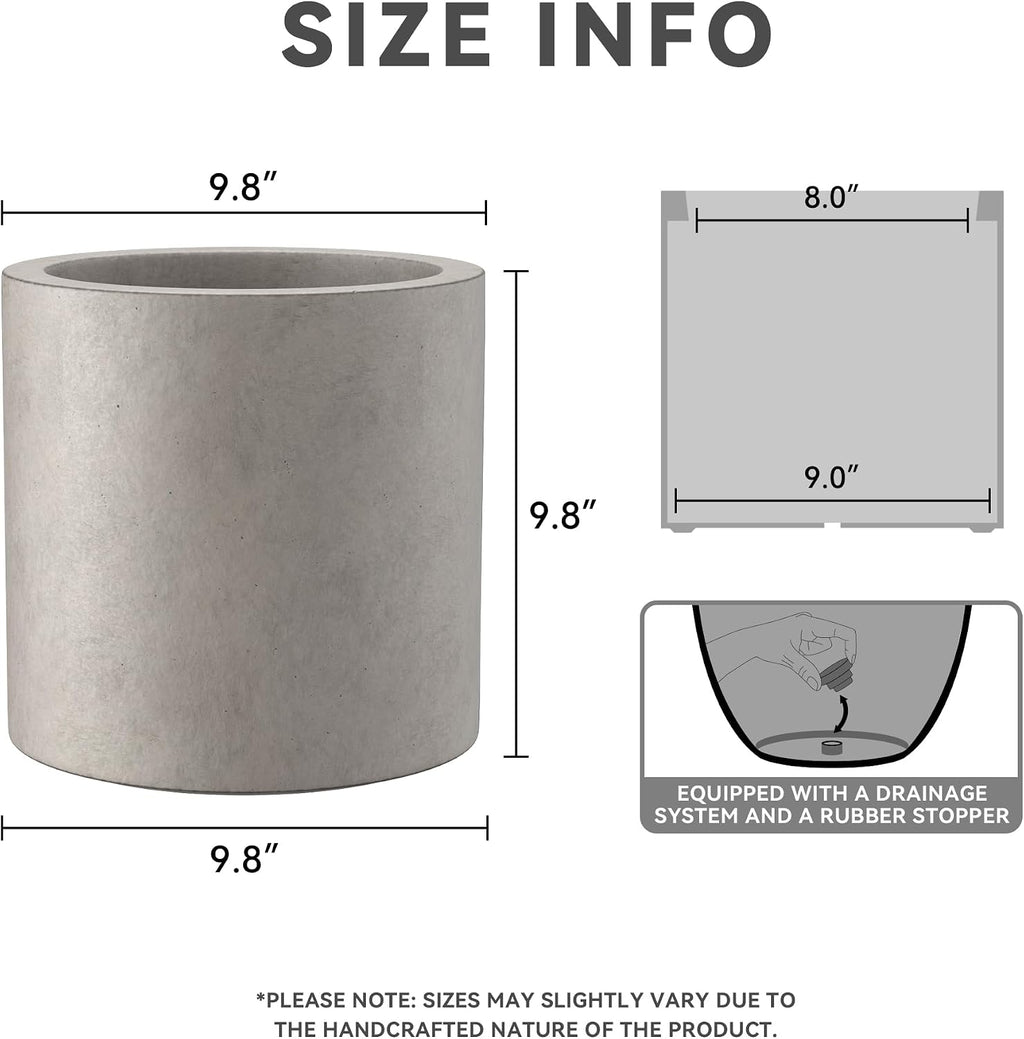 Kante Small Round Cylinder Weathered Concrete Planter 9.8" Tall, Outdoor | Rubber Plug for Indoor, Drainage for Garden