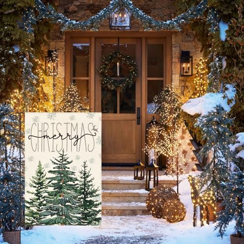 AVOIN colorlife Merry Christmas Pine Tree Garden Flag 12x18 Inch