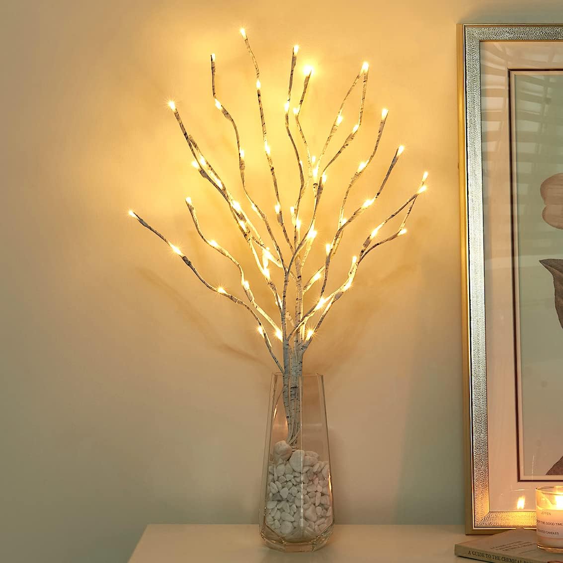 Vanthylit 3PK 30'' Lighted Birch Twig Branches with 60 LED Warm White Bulbs Waterproof Adapter in for Outdoor and Indoor Decor