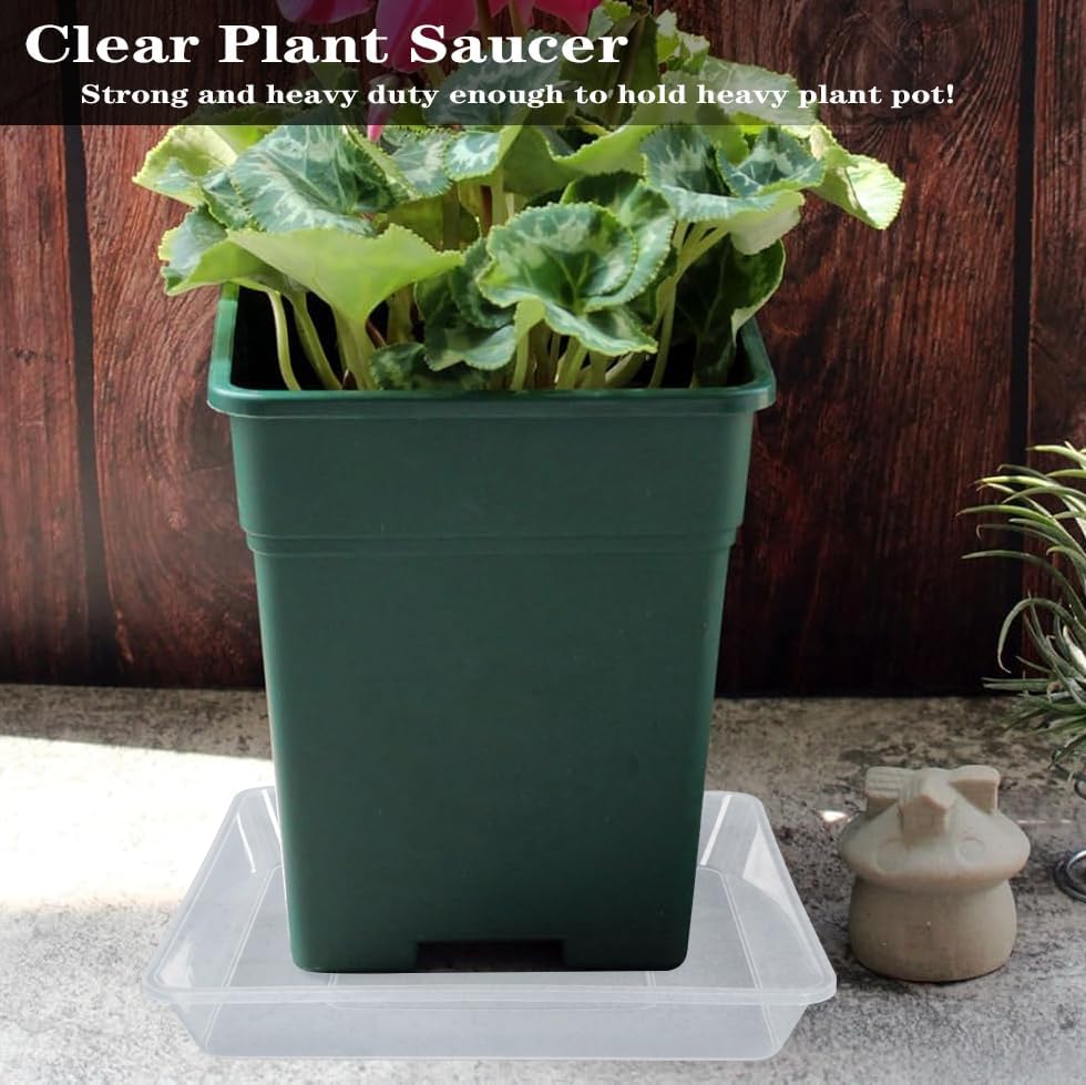 LWALRS Square Plant Saucer 14 Inch 2 Pack, Strong Clear Plastic Flower Plant Pot Saucer, Square Planters for Indoors